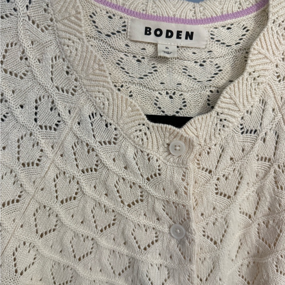 Boden Cream Pointelle Heart Cardigan